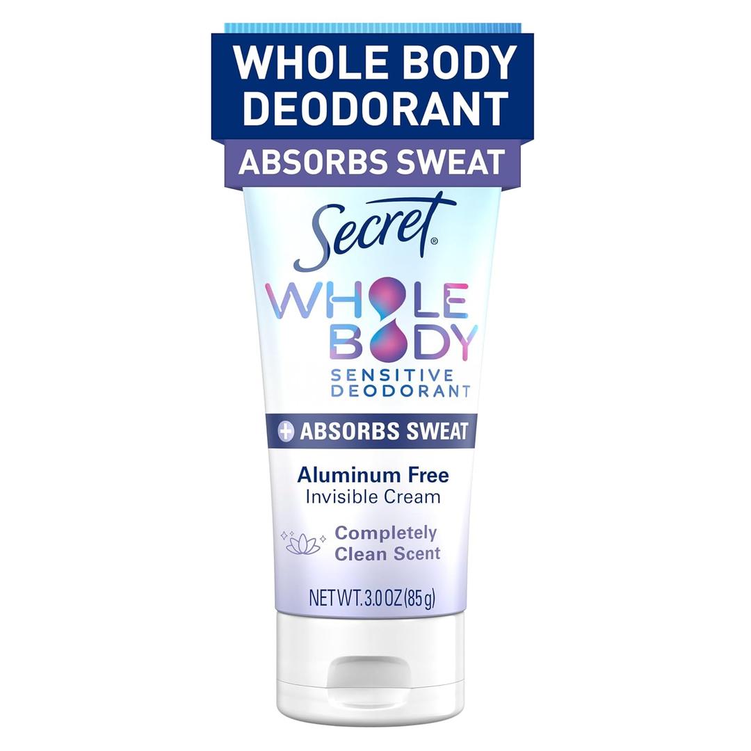 Secret Whole Body Deodorant Dry Feel Cream + Absorbs Sweat for Women, Completely Clean Scent, Aluminum Free Deodorant, 72 HR Odor Protection, 3.0 oz (3 Ounce (Pack of 1))