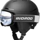 Ski Helmet and Goggles Set, Snowboard Helmet Goggles for Men, Women & Youth, Shockproof Snow Helmet Anti Fog OTG Snow Goggles for Skiing Snowboarding (Medium, Black)