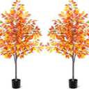 Daifunli 2 Pcs 5ft Fall Tree Autumn Ficus Tree Decor with Pot