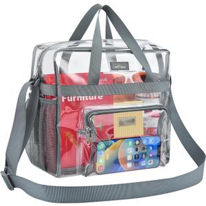 MAY TREE Clear Bag for Stadium Events 12612 Clear Tote Lunch Bag with Reinforced Straps for Work, Sporting Events and Gym, Grey