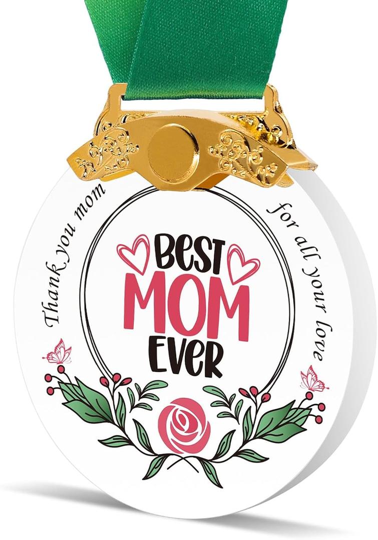 Mothers Day Gifts for Mom from Daughter Son, K9 Crystal Keepsake Medal Thank You Plaque Best Mom Ever Gifts for Mothers Birthday (Red-Gift Box Edition)