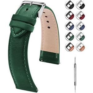 Fullmosa Watch Band, Quick Release Leather Watch Strap for Men Women, Replacement Bands Width 14mm 16mm 18mm 19mm 20mm 21mm 22mm 24mm (Gradient green+silver buckle)