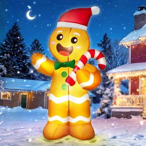 5FT Christmas Inflatables Gingerbread Man, Christmas Decoration Outdoor Built-in Bright LED Light Hold Candy Cane Blow Up Yard Decoration Blowups for Indoor Holiday Party Xmas New Year