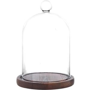Glass Dome with Base,Glass Cloche Bell Jar,Display Case with Wooden Base for Plants,Collectibles (4.7 * 6.3 inches)