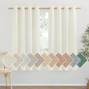 NICETOWN Flax Linen Blend Curtains for Bedroom, Vintage Grommet Top Semi Sheer Curtain Drapes Privacy Assured Window Treatment Light Reducing for Living Room, Off White, W55 x L63, Set of 2 (Cream)