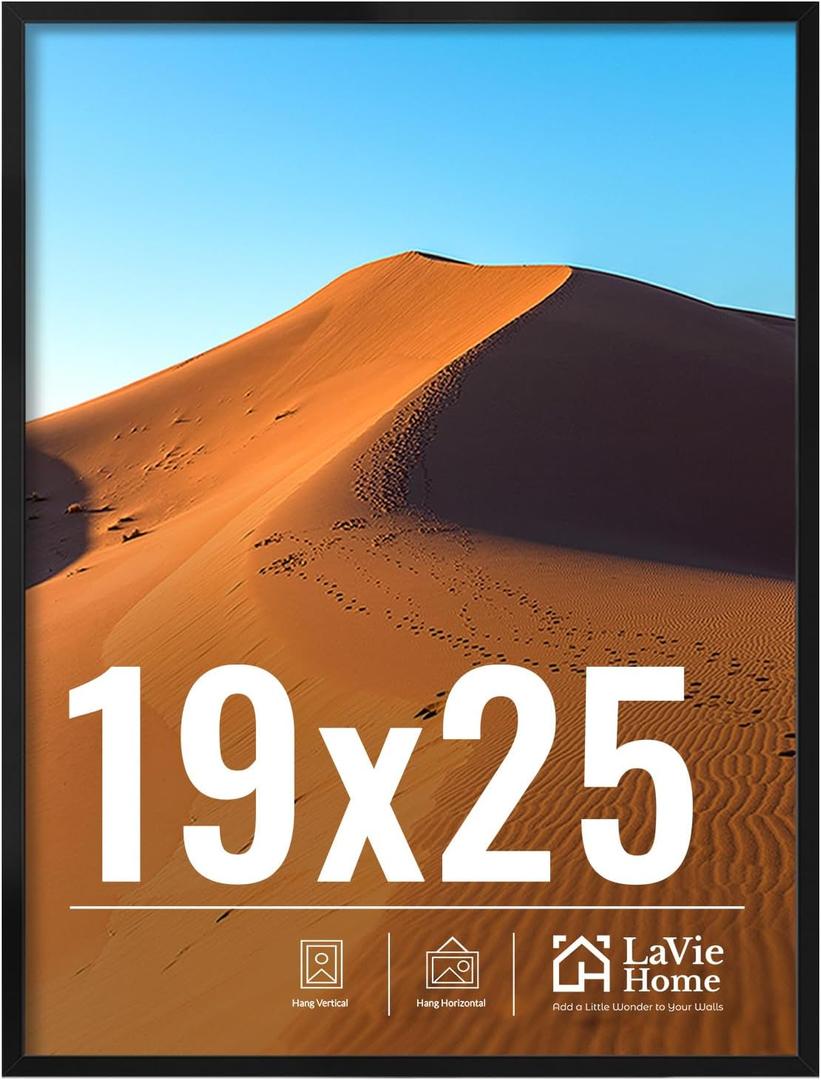 LaVie Home 19x25 Picture Frame for Wall Display, 19x25 Black Picture Frame with HD Plexiglas, 19 x 25 Poster Frame 1 Pack, Display Frame for Vertical or Horizontal, Classic Collection