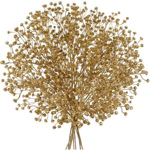 DILATATA 10 Pack Gold Baby's Breath Artificial Flowers Bulk 3 Branches Faux Baby Breath Plastic Flowers Fake Gypsophila Flower Arrangement Fake Flowers Bouquet for Wedding Home Decor