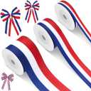 Cunno 1 Roll Red White and Blue Ribbon Patriotic Ribbon Decorating Material American Flag Striped Party Accessory for DIY Gift Wrapping, 4th of July Decorations, 0.4, 0.87, 1.5 Inch Wide, 15 Yard