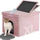 MEEXPAWS Cat Litter Box Enclosure Furniture Hidden Large, Lift Design Lid Velvet Cat Washroom Bench Storage Cabinet |25.6x 17.7 x 17.7 in| Dog Proof|Urine Proof Inside|Quick Assembly| Easy Clean(Pink)