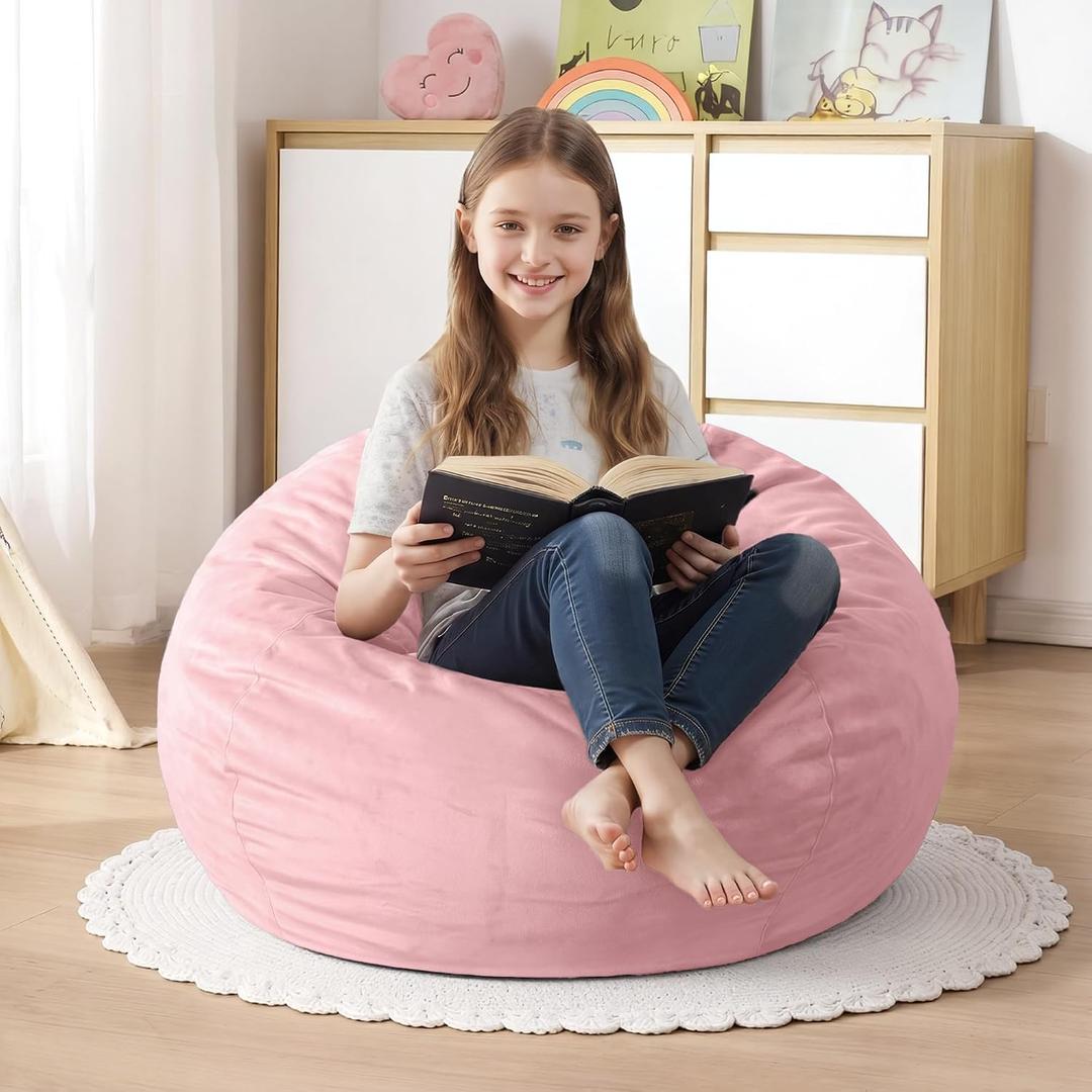 2FT Bean Bag Chair,2' Bean Bags with Handle,Small Beanbag Chair | Comfy Beanbag with Memory Foam Filled,Teardrop Bean Bag Sofa with Washable Velvet Cover for Bedroom,Living Room-Light Pink, 2FT-28"x28"x22"