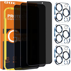 QHOHQ for iPhone 16 Pro Max Privacy Screen Protector + Camera Lens Protector, [Military Grade Shatterproof], Top 9H+ Anti Spy Glass, Full Edge Coverage, Ultra Durable,with Installation Tool [3+3 Pack]