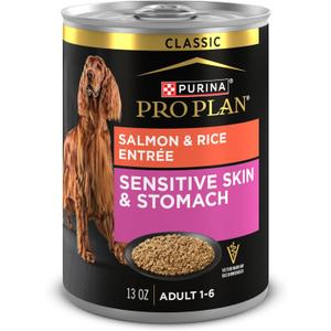 Purina Pro Plan Sensitive Skin and Stomach Dog Food Wet Classic Pate Salmon and Rice Entrée - (Pack of 12) 13 oz. Cans, BBD: JUN/2028