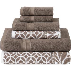 Modern Threads Trefoil Filigree 6-Piece 100% Cotton Towel Set  Reversible Yarn Dyed Jacquard  Includes 2 Bath Towels, 2 Hand Towels, 2 Washcloths  Absorbent, Quick Dry, Soft & Durable  Mocha Brown (Medium)