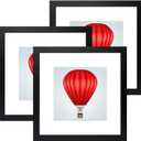DABLUE 20x20 Frame 3 Pack Square 20 by 20 Picture Frames Display Pictures 16x16 with Mat or 20x20 Without Mat, Solid Wood Black Photo Frames for Wall
