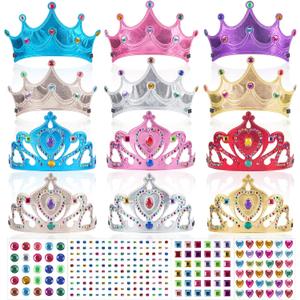 17 Pcs Princess Party Crowns Set Kids Party Supplies Tiaras Making Kit with Diamond Stickers for Little Girls Gifts
