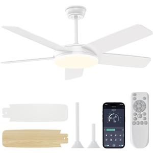 45 Inch Ceiling Fans with Lights and Remote/APP, Quick Install, 3CCT, 6 Speeds, Reversible, Dimmable, White Low Profile Ceiling Fan with Light for Living Room Kitchen Bedroom Patio Indoor Outdoor 45 Inch Ceiling Fans with Lights and Remote/APP, Quick Install, 3CCT, 6 Speeds, Reversible, Dimmable, White Low Profile Ceiling Fan with Light for Living Room Kitchen Bedroom Patio Indoor Outdoor
