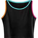 Hilinker Womens Color Block Crop Tank Tops Workout Gym Black Mutil Small