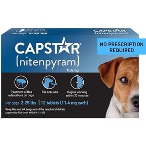 Capstar(nitenpyram) for Dogs Fast-Acting Oral Flea Treatment for Dogs 2-25 lbs, Vet-Recommended Medication Tablets Start Killing in 30 Minutes, 12 Doses, Best By 04.2027