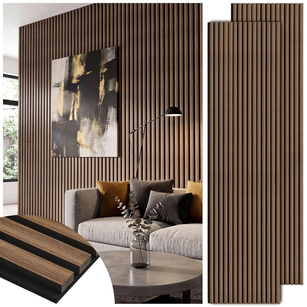 Acoustic Wood Slat Panels, Soundproof Wooden Wall Panels, 3D Fluted Panel for Interior Wall Decor, Living Room, Bedroom (Smoked Eucalyptus, 106 * 47.2 inch)