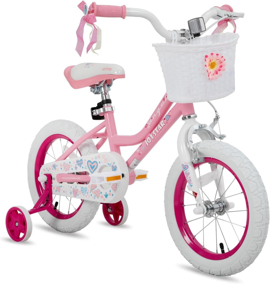 JOYSTAR Angel Girls Bike for Toddlers and Kids Ages 2-13 Years Old, 12 14 16 18 20 Inch Kids Bike with Training Wheels & Basket, 20 24 Inch Girls Bicycle with Handbrake & Kickstand (Cherry Pink)