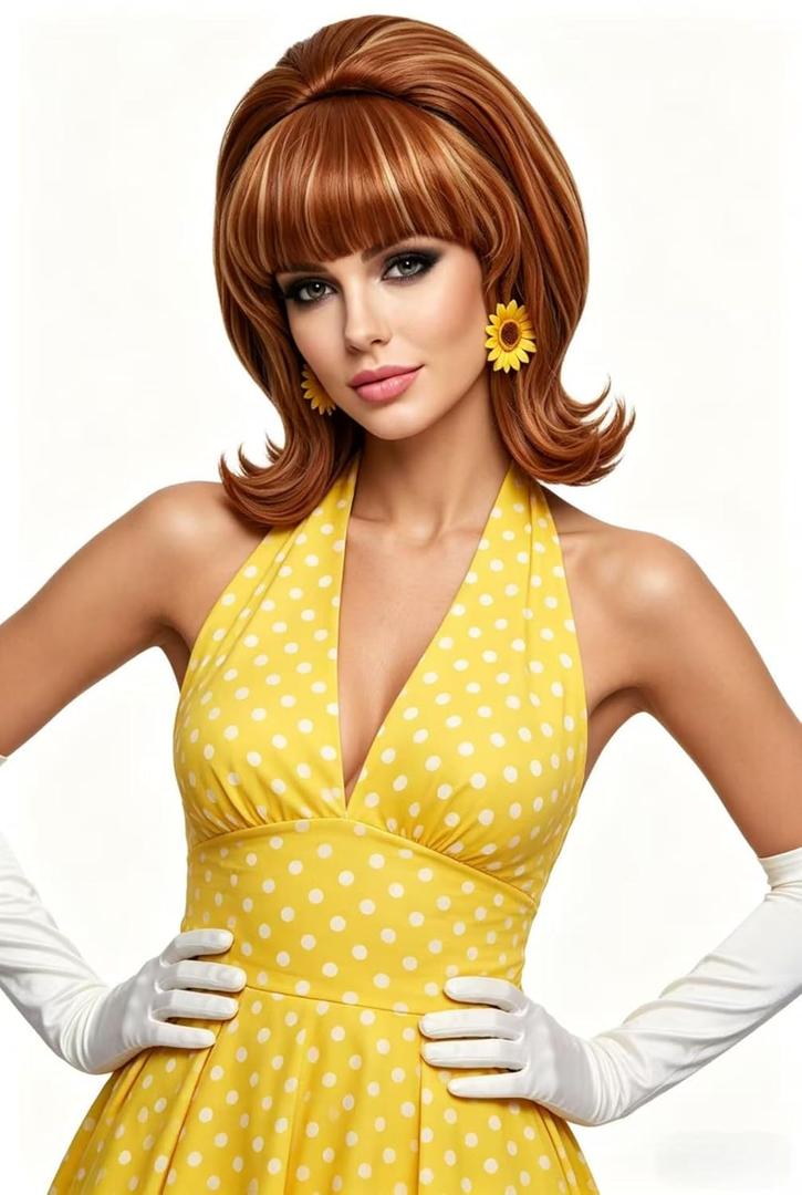 Rugelyss Short Wavy Wig with Bang Retro Bouffant Beehive Wigs fits 80s Costume or Halloween Party (ginger mixed blonde)