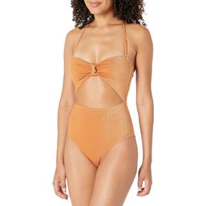 BCBGeneration Women's Standard One Piece Swimsuit Knot Front Cut Out Tummy Control Quick Dry Bathing Suit (Large, Golden Rod)