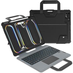Nillkin Carry Go Keyboard Case for iPad Pro 13 inch (M4) 2024 with Handle, Rugged Case with Detachable Keyboard for iPad Pro 13, Magic Trackpad, 7 Colors Backlit, Camera Cover, Black