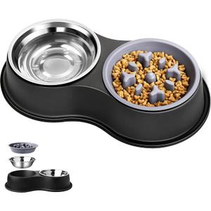 Epetslove Dog Bowls Double Dog Water and Food Bowls Stainless Steel Bowls with Non-Slip Resin Station, Pet Feeder Bowls for Puppy Medium Dogs Cats
