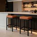 Set of 2 Backless Bar Stools 24 Inch, Modern Counter Height Stools with Soft Faux Leather Padded Saddle Seat, Heavy Duty 300LB Capacity for Kitchen Island,(01brown-24 Inch)