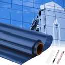 Pushglossy 36 Inch x 50 ft One Way Window Film Privacy Daytime Reflective Mirror Window Tint Sun Blocking Thermal Insulated Film Heat Control Static Cling Tint Anti UV (Dark Blue Silver)