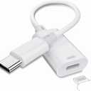 USB C to Lightning Audio Adapter, USB C Male to Female Lightning Earphone Audio Adapter with Charging and Data Transfer Compatible with iPhone 16/16 Pro/16e/15/15 Pro Max, iPad Pro/Air 6/5, MacBook (White)