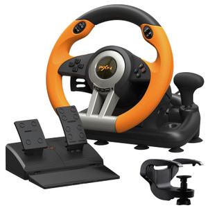 PXN PC Racing Wheel, V3 PRO 180 Degree Universal USB Car Sim Game Steering Wheel with Pedals for PC, Xbox One, Xbox Series S/X, PS3, PS4, Switch (Orange)