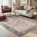 jinchan 6x9 Area Rug Bedroom Living Room Washable Vintage Retro Accent Non-Slip Thin Medallion Carpet Throw Rug for Dining Room Kitchen Indoor Home Decor Grey/Pink