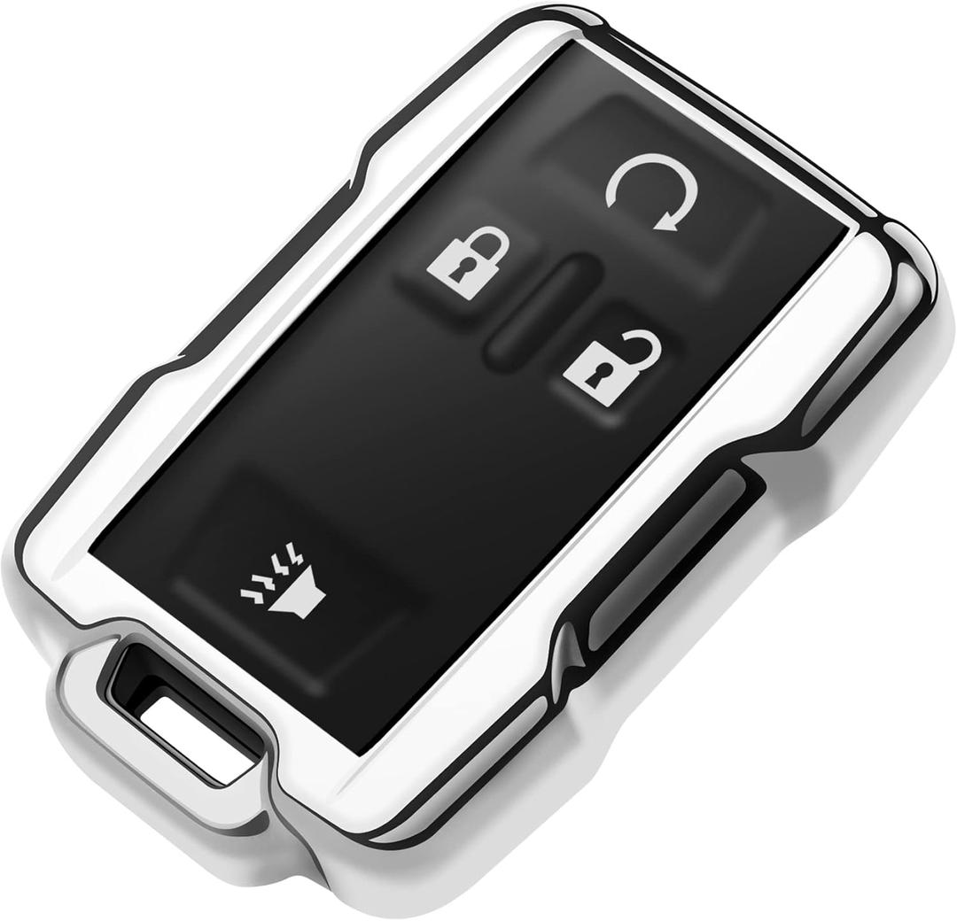 Tukellen for Chevrolet Key Fob Cover Soft TPU Full Protection Key Shell Key Case Compatible with Chevrolet Chevy Silverado Suburban Tahoe Colorado GMC Sierra Yukon Canyon 4 Buttons (Silver)