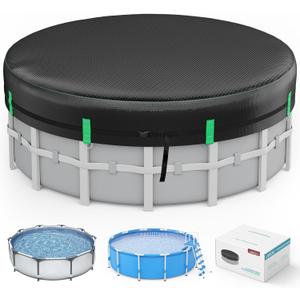 LXKCKJ 30 Ft Winter Pool Covers for Above Ground Pools - Heavy-Duty PE Material with Ground Nail Accessories & Reinforced Edges, Extra Thick Tarp & Dustproof Protection (Black)