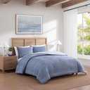 Tommy Hilfiger - Twin/Twin XL Comforter Set, Textured Cotton Plain Weave Bedding with Matching Sham, Reversible, Medium Weight for Year-Round Use, Dorm Essentials, Oeko-Tex Certified (Dark Blue)