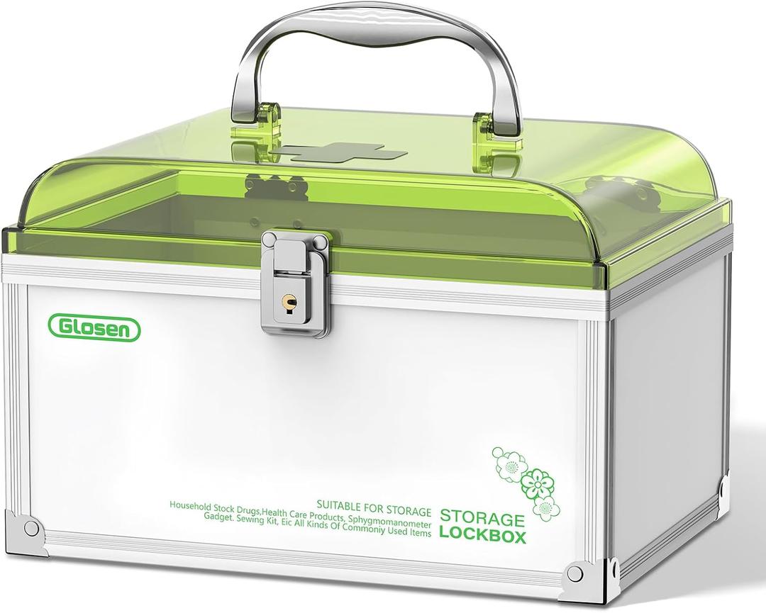 Glosen Medicine Lock Box With Key8.46 * 5.87 * 5.51 Inchlocked Medicine Box with Child Safe Lock (Green-X-Small)