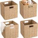 11 inch Cube Storage Bins, Wicker Storage Baskets for Organizing Foldable, 11x11x11inch Square Handwoven Cubby Organizer Bins, Large Collapsible Basket for Shelf Bedroom Living Room, 4 Pack