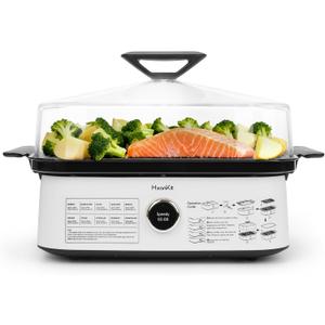 Electric Food Steamer, 450F Vapor, 10 Presets, Glass Lid 8Qt | 3x Faster, 40% Less Fat & Salt, No Descaling 2+Yrs, Real-Time Temp Display, Auto Shut-Off, No Plastic Contact
