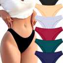 FINETOO 6 Pack Cotton Underwear for Women Cute Low Rise Bikini Panties High Cut Breathable Sexy Hipster Womens Cheeky (Large)