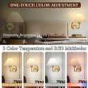 ADISUN Wall Sconces Sets of 2 RGB Battery Operated Wall Sconces for Bedroom Dresser Classic Golden Wall Lamp with Remote for Living Room Bathroom Dining Room Corridor Staircase (2 Bulbs Included)