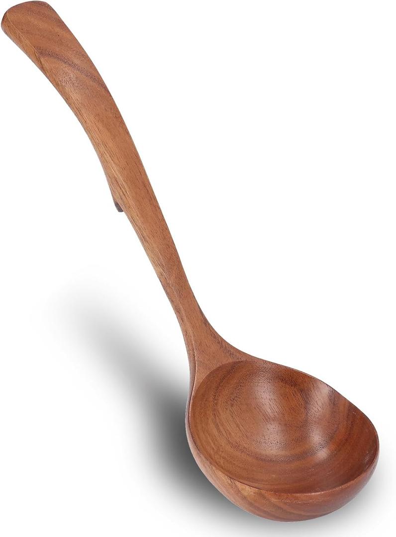 Semme Wooden Ladle, Wood Porridge Spoon, Lightweight Kitchen Tool for Home (Medium Curved Hook Spoon)