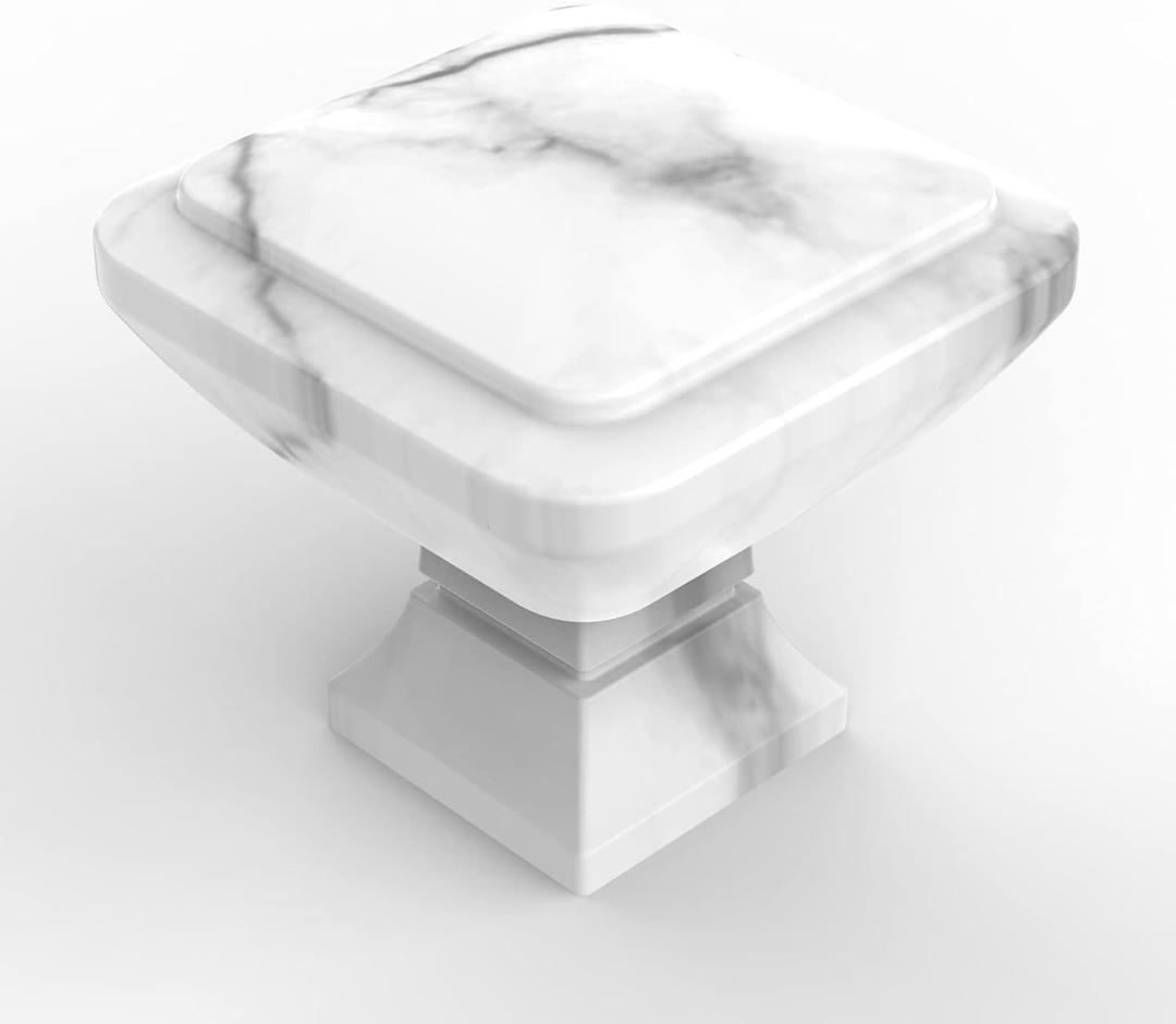 10 Pack 1 Inch White Marble Kitchen Knobs - Zinc Alloy Square Knobs for Cabinets and Furniture (Type-2)
