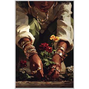 Black Woman Wall Art Black Girl Floral Prints Artwork Fashion Female Art, 16L" x 24W"