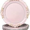 Pink Charger Plates, 13 Inch Embossed Chargers for Dinner Plates. Plastic Charger for Wedding, Party. (Set of 6)