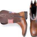 Jousen Cowboy Boots for Men Western Side Zipper American Flag Square Toe Mens Cowboy Boots With Western Square Toe, American Flag Embroidery, Easy Side Zipper, All-Day Comfort, Durable Rubber Sole, 12, Amy8423-brown