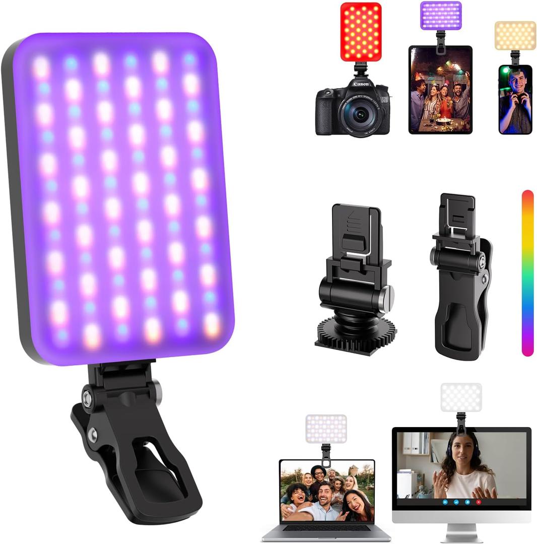 Selfie Light - BANSINE USB-Rechargeable RGB LED Phone Light - Portable Photo Light with 97+ CRI, 2500K-6500K Color Temperature for Video, Makeup, Live Streaming, and Photography