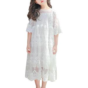 New  6 Years Girls White Lace Dress Flutter Sleeve Cotton Lined Flower Girl Party Special Occasion