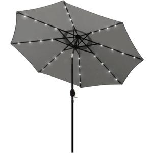 Blissun 9 ft Solar Umbrella, 32 LED Lighted Patio Umbrella, Table Market Umbrella, Outdoor Umbrella for Garden, Deck, Backyard, Pool and Beach (Grey) (Gray)