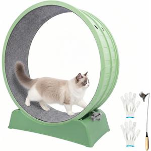 33" Cat Wheels for Indoor Cats, Large Cat Running Wheel with Detachable Carpet & Teaser, Easy to Install and Clean, Cat Essentials for Pet Health - Green
